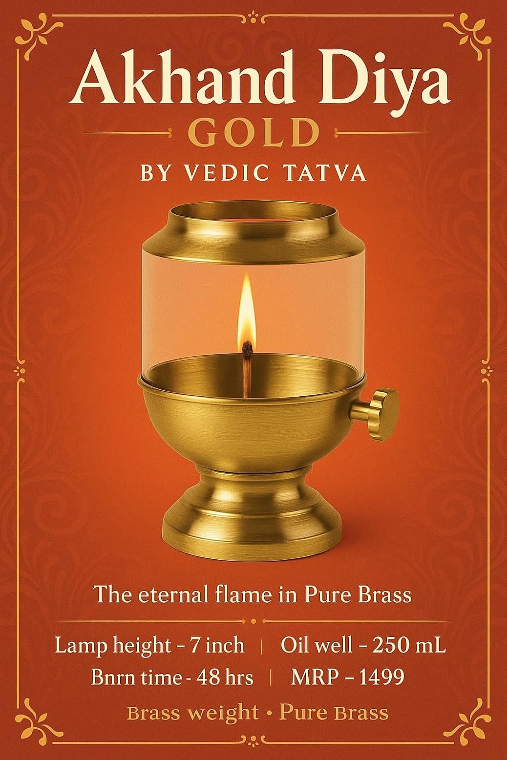 Akhand Diya with Adjustable Bati & Glass Cover