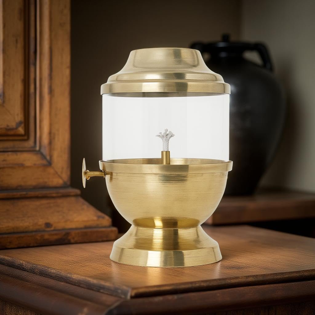 Akhand Diya with Adjustable Bati & Glass Cover