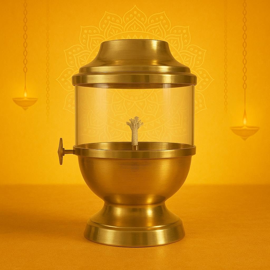 Akhand Diya with Adjustable Bati & Glass Cover