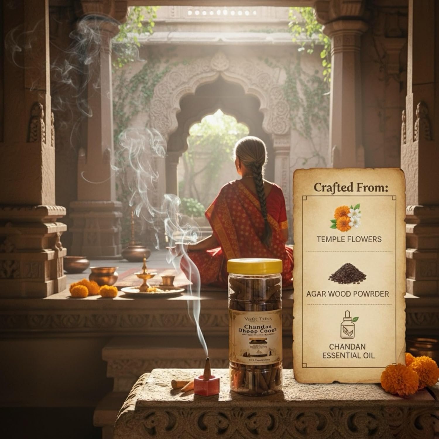 Sandalwood Dhoop Cones for Pooja – Premium Pack of 200